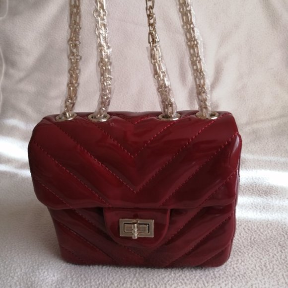 Maja Red Chevron Purse with Double Gold Chain - Picture 3 of 17